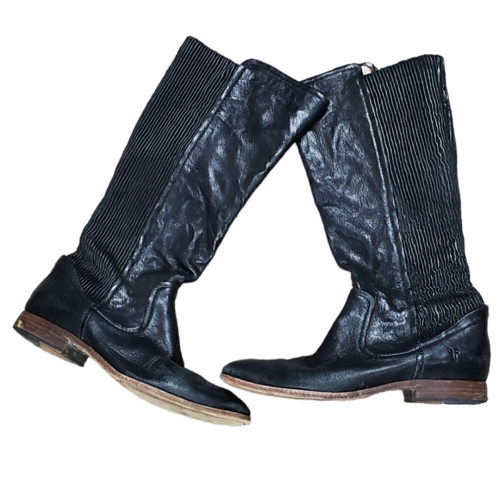Frye Melissa Scrunch Black Tall Leather Boots